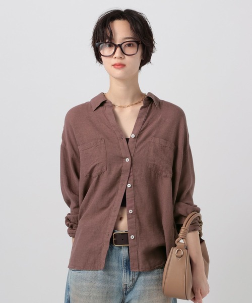 BAYFLOW（ベイフロー）の「[ふんわり柔らかな肌当たり]リネンシャツ（シャツ/ブラウス・レディース・ネイビー/ブラウン/ピンク/オフホワイト/イエロー・MEDIUM/SMALL）」の8枚目の写真