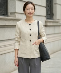 STYLE DELI（スタイルデリ）の「糸とばし柄織りノーカラージャケット（ノーカラージャケット）」