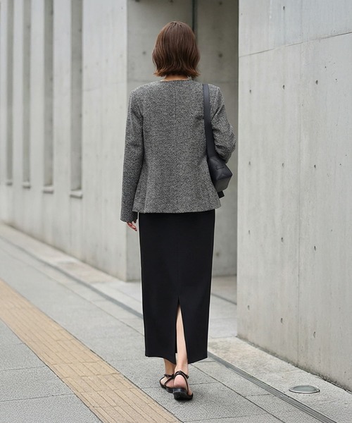 STYLE DELI（スタイルデリ）の「糸とばし柄織りノーカラージャケット（ノーカラージャケット・レディース・ライトベージュ/ブラック・FREE）」の12枚目の写真