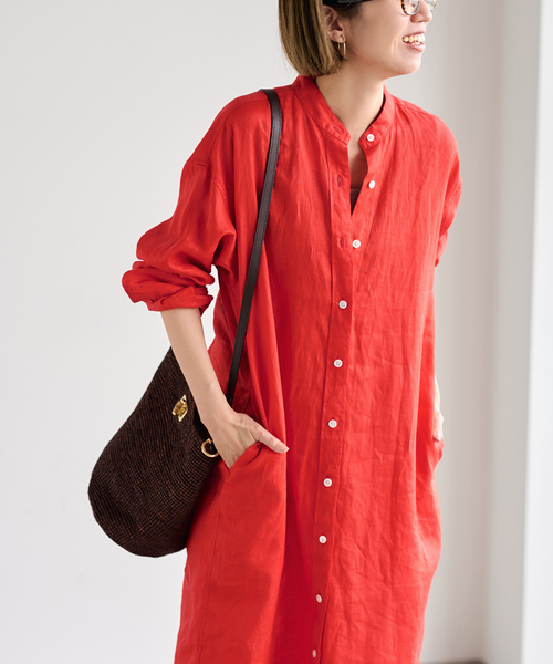 FRAMeWORK（フレームワーク）の「≪一部カラーWEB限定 / 追加≫フレンチリネンシャツワンピース（ワンピース・レディース・ブラック/カーキ/グリーン/レッド/ネイビー・FREE）」の5枚目の写真