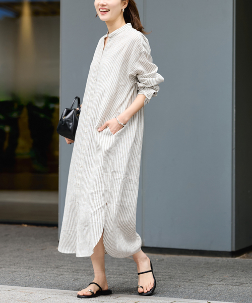 FRAMeWORK（フレームワーク）の「≪一部カラーWEB限定 / 追加≫フレンチリネンシャツワンピース（ワンピース・レディース・ブラック/カーキ/グリーン/レッド/ネイビー・FREE）」の2枚目の写真