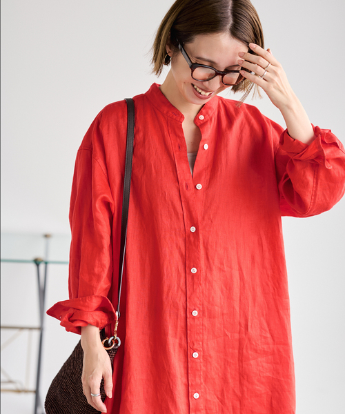 FRAMeWORK（フレームワーク）の「≪一部カラーWEB限定 / 追加≫フレンチリネンシャツワンピース（ワンピース・レディース・ブラック/カーキ/グリーン/レッド/ネイビー・FREE）」の8枚目の写真