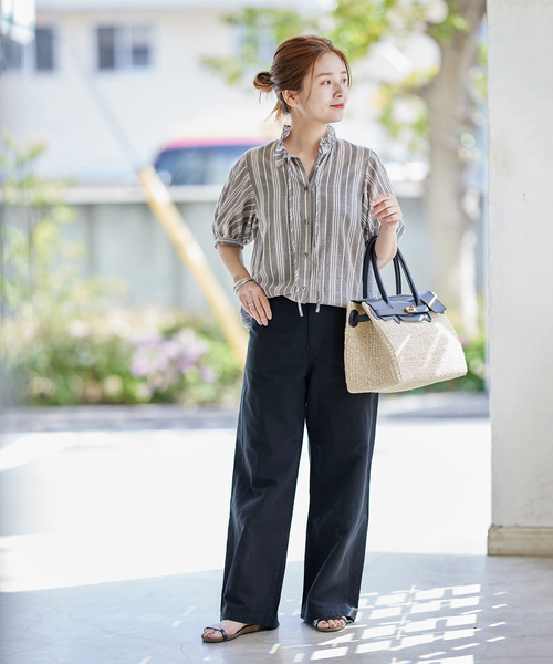 JOURNAL STANDARD(ジャーナルスタンダード)の「《追加》ボイルストライプフリル襟ブラウス(シャツ/ブラウス・レディース・ブラック系その他/ブラック/ブルー系その他・FREE)」の7枚目の写真