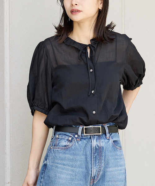 JOURNAL STANDARD(ジャーナルスタンダード)の「《追加》ボイルストライプフリル襟ブラウス(シャツ/ブラウス・レディース・ブラック系その他/ブラック/ブルー系その他・FREE)」の14枚目の写真