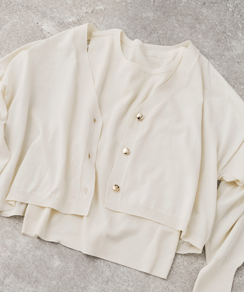 Spick & Span（スピックアンドスパン）の「《手洗い可 / 》2枚SETアンサンブルニット（アンサンブル・レディース・ホワイト/ブラック/カーキ・FREE）」の4枚目の写真