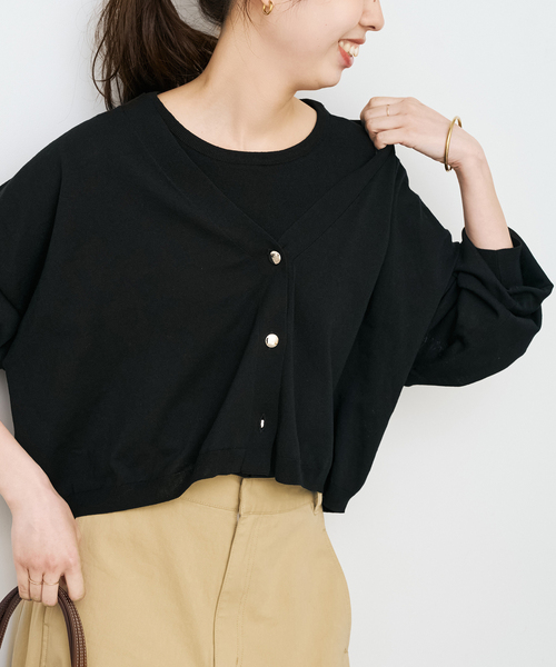 Spick & Span（スピックアンドスパン）の「《手洗い可 / 》2枚SETアンサンブルニット（アンサンブル・レディース・ホワイト/ブラック/カーキ・FREE）」の9枚目の写真