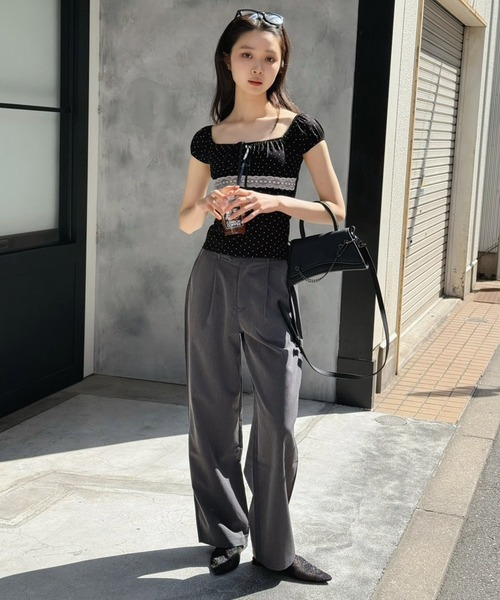 Jewelobe(ジュエローブ)の「ドット×レースパフスリーブトップス(Tシャツ/カットソー・レディース・グレー/オフホワイト/ブラック・FREE)」の16枚目の写真