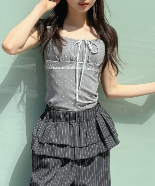 Jewelobe(ジュエローブ)の「ドット×レースパフスリーブトップス(Tシャツ/カットソー・レディース・グレー/オフホワイト/ブラック・FREE)」の22枚目の写真