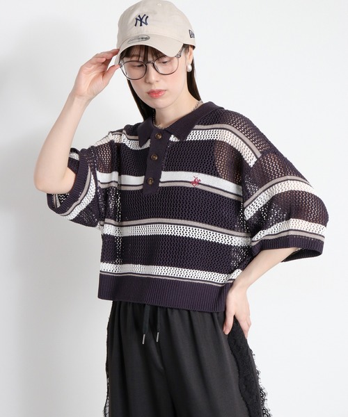 セール】【BEVERLY HILLS POLO CLUB】透かし編みメッシュワイドポロ 