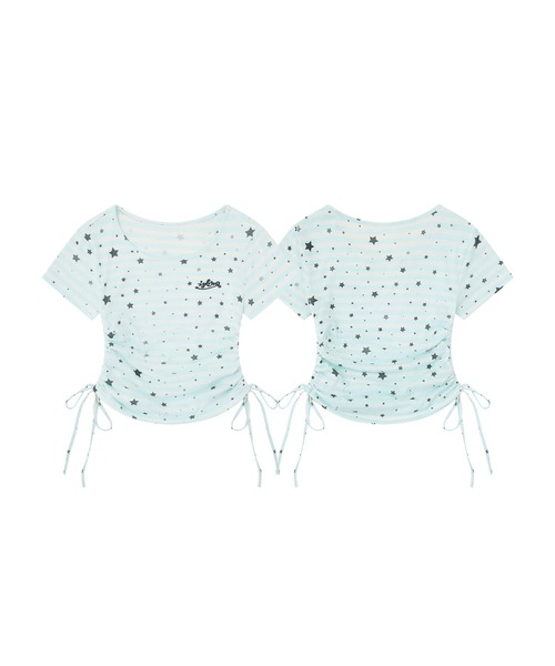 HOOK(フック)の「HOOK for girls 星柄 サイドギャザーリボン 半袖Tシャツ (SS)(Tシャツ/カットソー・レディース・グレー/グリーン・FREE)」の2枚目の写真
