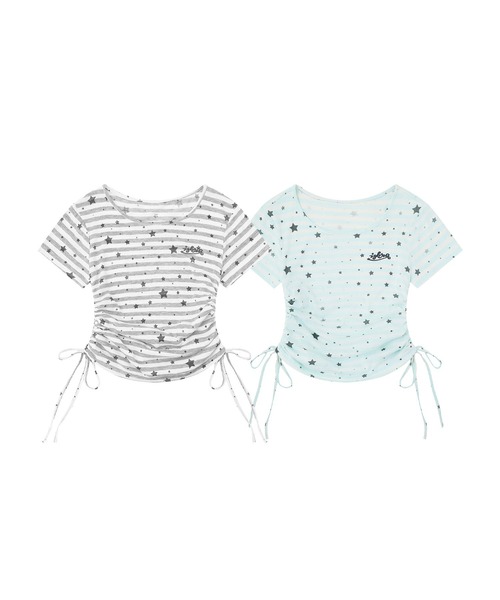 HOOK(フック)の「HOOK for girls 星柄 サイドギャザーリボン 半袖Tシャツ (SS)(Tシャツ/カットソー・レディース・グレー/グリーン・FREE)」の3枚目の写真