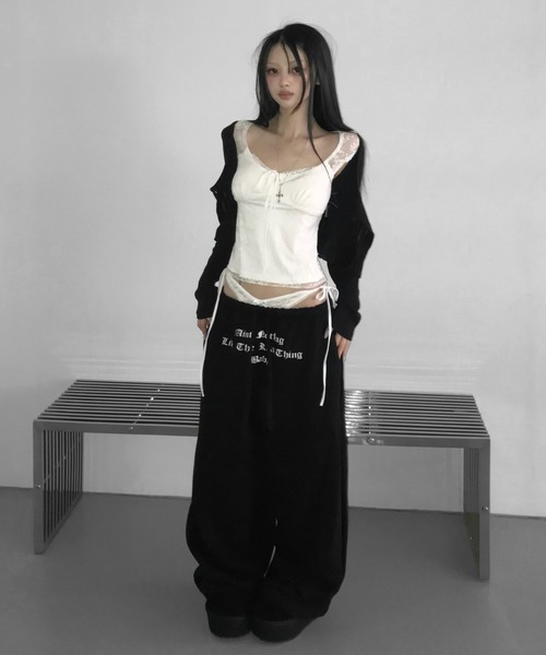 THEAIRTOWN(ジエアタウン)の「sagging lace wide pt(スウェットパンツ・レディース・ホワイト/ダークグレー/ブラック・FREE)」の12枚目の写真