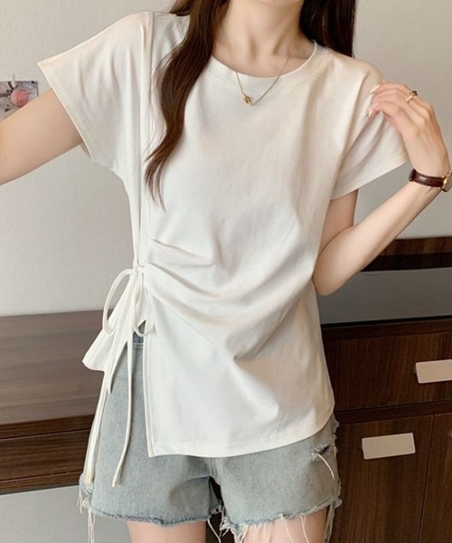 Teem Store(チームストア)の「ドロストデザイン フィットTシャツ(Tシャツ/カットソー・レディース・イエロー/アイボリー・F)」の8枚目の写真