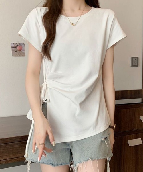 Teem Store(チームストア)の「ドロストデザイン フィットTシャツ(Tシャツ/カットソー・レディース・イエロー/アイボリー・F)」の9枚目の写真