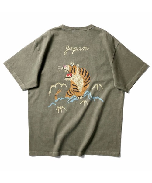 HOUSTON(ヒューストン)の「HOUSTON ヒューストン PIGMENT U.S. COTTON TIGER PRINT TEE ピグメント USコットン タイガープリント 半袖Tシャツ(Tシャツ/カットソー・メンズ・ブラック/オレンジ/オリーブドラブ/ナチュラル・M/XL/L)」の3枚目の写真