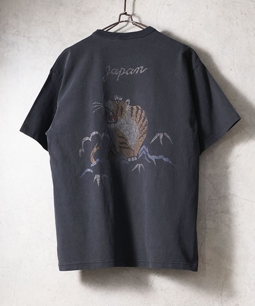 HOUSTON(ヒューストン)の「HOUSTON ヒューストン PIGMENT U.S. COTTON TIGER PRINT TEE ピグメント USコットン タイガープリント 半袖Tシャツ(Tシャツ/カットソー・メンズ・ブラック/オレンジ/オリーブドラブ/ナチュラル・M/XL/L)」の5枚目の写真