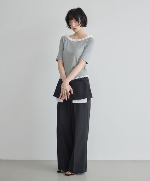 kivi(キヴィ)の「裾レースリブトップス(Tシャツ/カットソー・レディース・ライトグレー/レッド/ブラック・FREE)」の14枚目の写真