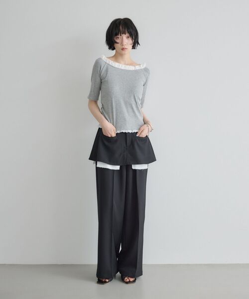 kivi(キヴィ)の「裾レースリブトップス(Tシャツ/カットソー・レディース・ライトグレー/レッド/ブラック・FREE)」の16枚目の写真
