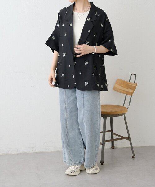 ear PAPILLONNER（イアパピヨネ）の「花柄半袖ジャケット【SUM1 STYLE】（その他アウター・レディース・ブラック/ベージュ・FREE）」の14枚目の写真