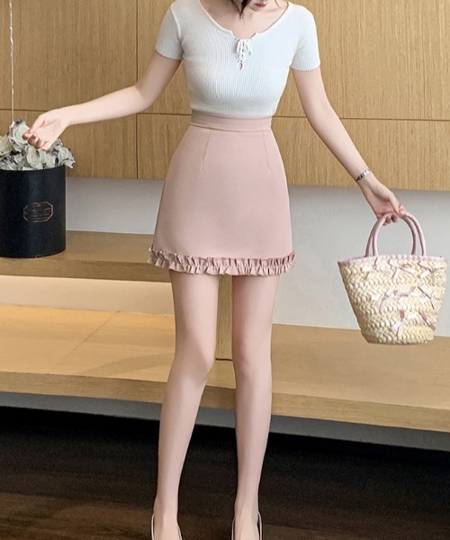 LUCPY(ラクピー)の「フリルヘムミニスカート(スカート・レディース・ブラック/ピンク/グレー・LARGE/MEDIUM/X-LARGE/SMALL)」の6枚目の写真