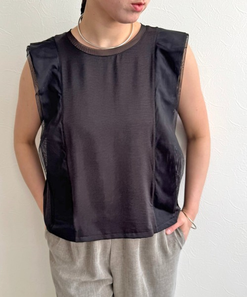 LHELBIE(レルビエ)の「ノースリブラウス(Tシャツ/カットソー・レディース・オフホワイト/ブラウン/ブラック・M)」の3枚目の写真
