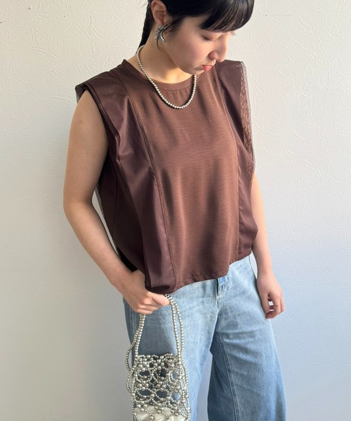 LHELBIE(レルビエ)の「ノースリブラウス(Tシャツ/カットソー・レディース・オフホワイト/ブラウン/ブラック・M)」の7枚目の写真