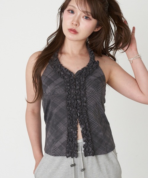 RAY CASSIN(レイカズン)の「【ドット / チェック】ホルターネックフリルホックトップス(Tシャツ/カットソー・レディース・ブラック系その他2/ライトベージュ/ホワイト系その他2/チャコールグレー・FREE)」の14枚目の写真