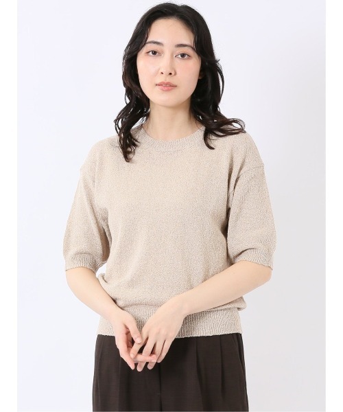 m.f.editorial（エムエフエディトリアル）の「【ストレッチ ハンドウォッシャブル】m.f.エディトリアル レディース ループヤーン クルー 半袖 サマーニット プルオーバー（ニット/セーター・レディース・ブラック/ブルー/ベージュ・FREE）」の2枚目の写真
