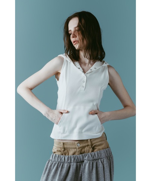 Knuth Marf（クヌースマーフ）の「snap-button hoodie（タンクトップ・レディース・ホワイト/チャコール/ネイビー・FREE）」の8枚目の写真