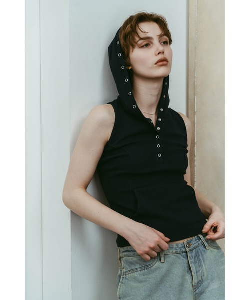 Knuth Marf（クヌースマーフ）の「snap-button hoodie（タンクトップ・レディース・ホワイト/チャコール/ネイビー・FREE）」の16枚目の写真