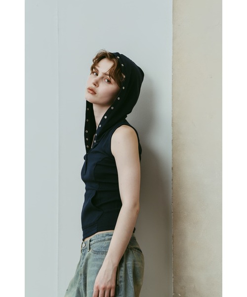 Knuth Marf（クヌースマーフ）の「snap-button hoodie（タンクトップ・レディース・ホワイト/チャコール/ネイビー・FREE）」の19枚目の写真