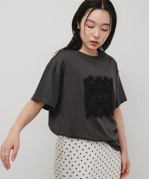 SENSE OF PLACE by URBAN RESEARCH(センスオブプレイスバイアーバンリサーチ)の「レースロゴTシャツ(Tシャツ/カットソー・レディース・ブラック/オフホワイト/チャコールグレー・ONE)」の19枚目の写真
