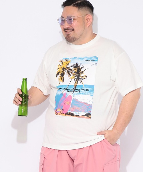 B&T CLUB(ビーティークラブ)の「Tシャツ 半袖 メンズ 大きいサイズ サーフフォト クルーネック カットソー B&T CLUB (ビーアンドティークラブ)(Tシャツ/カットソー・メンズ・ホワイト/ベージュ・X1(3L~4L)/X2(4L~5L)/X3(6L~7L))」の1枚目の写真