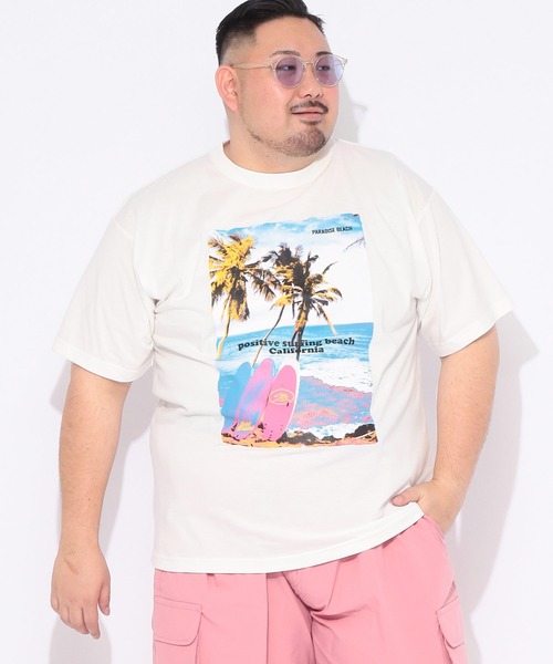 B&T CLUB(ビーティークラブ)の「Tシャツ 半袖 メンズ 大きいサイズ サーフフォト クルーネック カットソー B&T CLUB (ビーアンドティークラブ)(Tシャツ/カットソー・メンズ・ホワイト/ベージュ・X1(3L~4L)/X2(4L~5L)/X3(6L~7L))」の4枚目の写真
