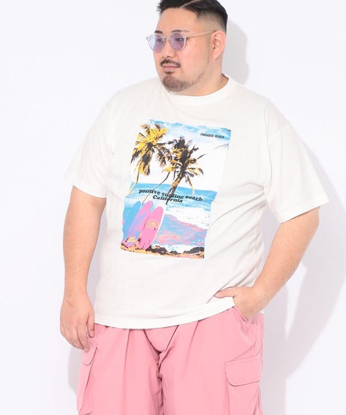 B&T CLUB(ビーティークラブ)の「Tシャツ 半袖 メンズ 大きいサイズ サーフフォト クルーネック カットソー B&T CLUB (ビーアンドティークラブ)(Tシャツ/カットソー・メンズ・ホワイト/ベージュ・X1(3L~4L)/X2(4L~5L)/X3(6L~7L))」の6枚目の写真