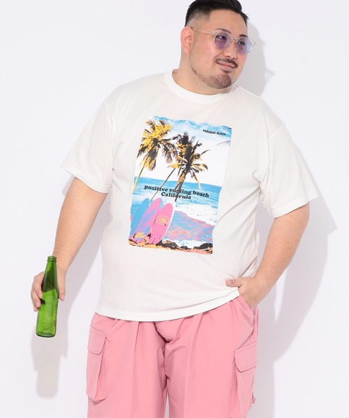 B&T CLUB(ビーティークラブ)の「Tシャツ 半袖 メンズ 大きいサイズ サーフフォト クルーネック カットソー B&T CLUB (ビーアンドティークラブ)(Tシャツ/カットソー・メンズ・ホワイト/ベージュ・X1(3L~4L)/X2(4L~5L)/X3(6L~7L))」の3枚目の写真