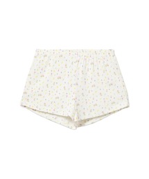 HEART BADGE FLORAL PRINT POINTELLE SHORTS