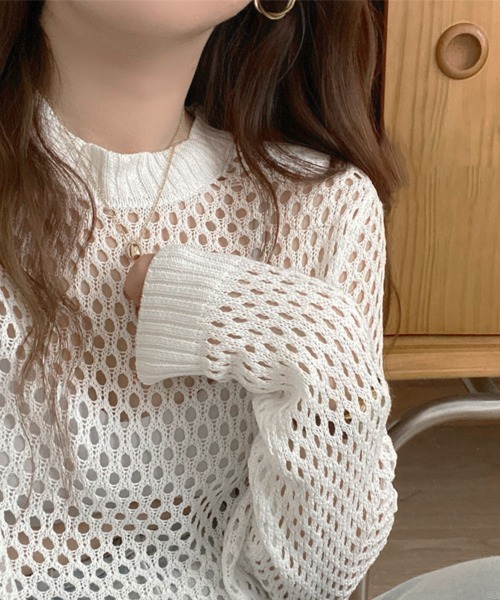 Miniministore(ミニミニストア)の「透かし編み メッシュニット重ね着春夏新作(ニット/セーター・レディース・ホワイト/グレー/ブラック・FREE)」の12枚目の写真