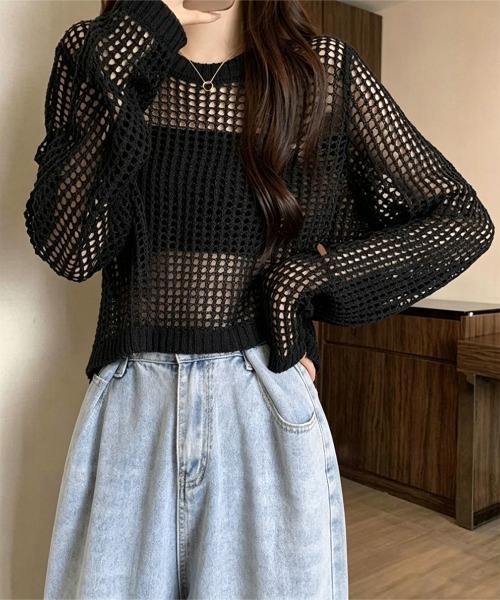 Miniministore(ミニミニストア)の「透かし編み メッシュニット重ね着春夏新作(ニット/セーター・レディース・ホワイト/グレー/ブラック・FREE)」の13枚目の写真