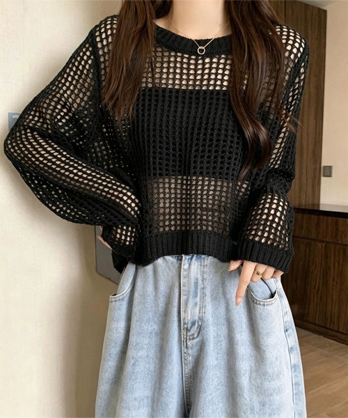 Miniministore(ミニミニストア)の「透かし編み メッシュニット重ね着春夏新作(ニット/セーター・レディース・ホワイト/グレー/ブラック・FREE)」の16枚目の写真