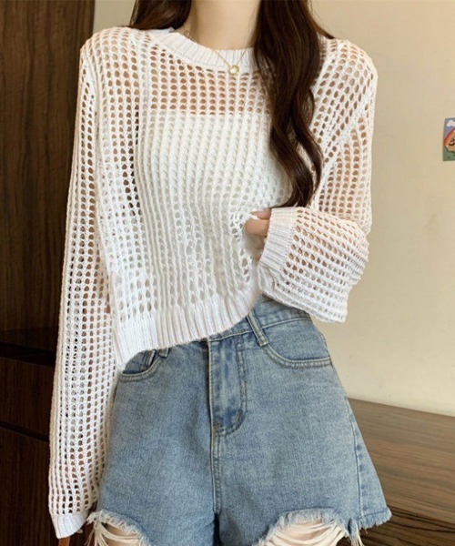 Miniministore(ミニミニストア)の「透かし編み メッシュニット重ね着春夏新作(ニット/セーター・レディース・ホワイト/グレー/ブラック・FREE)」の20枚目の写真