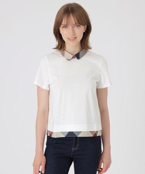 セール】【一部店舗限定】パーシャルチェックカットソー（Tシャツ