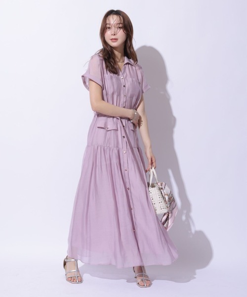 Mystrada（マイストラーダ）の「ポケットシアー半袖シャツワンピース（ワンピース・レディース・ネイビー/ライトイエロー/ライトパープル・36/38）」の2枚目の写真