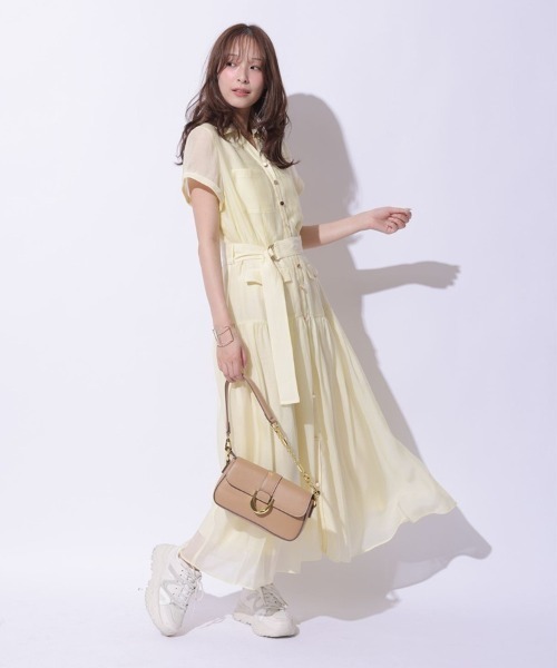 Mystrada（マイストラーダ）の「ポケットシアー半袖シャツワンピース（ワンピース・レディース・ネイビー/ライトイエロー/ライトパープル・36/38）」の3枚目の写真