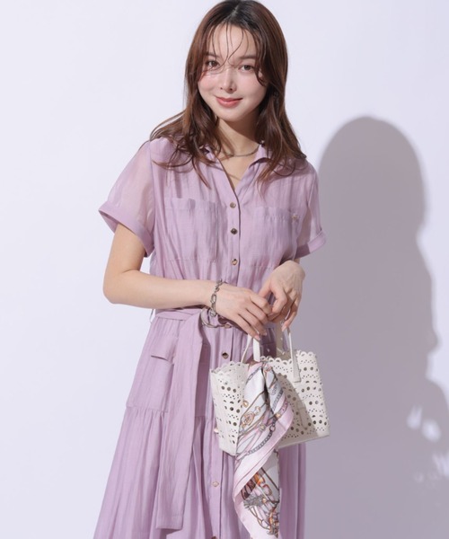 Mystrada（マイストラーダ）の「ポケットシアー半袖シャツワンピース（ワンピース・レディース・ネイビー/ライトイエロー/ライトパープル・36/38）」の21枚目の写真