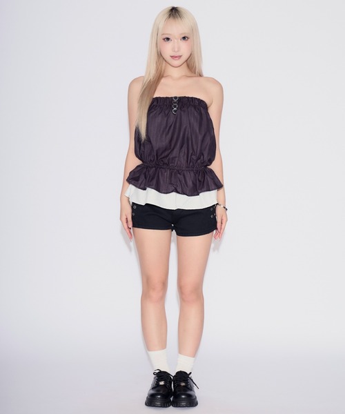 tinkerend(ティンカーエンド)の「Pinstripe Frill Peplum Bustier / ピンストライプフリルペプラムビスチェ(チューブトップ・レディース・ダークグレー・FREE)」の6枚目の写真