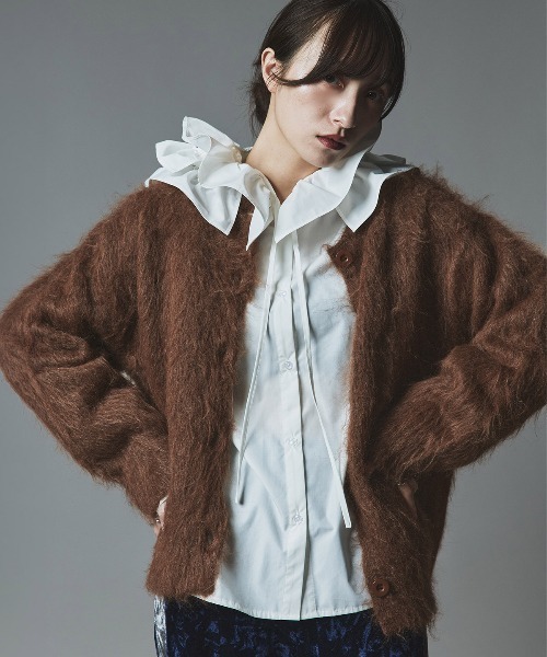 W:Huku（フーク）の「モヘア シャギー ニット カーディガン / Mohair Shaggy Knit Cardigan（カーディガン/ボレロ・レディース・ベージュ系その他/チャコール/ブラック/ブラウン・FREE）」の9枚目の写真
