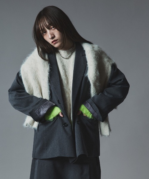 W:Huku（フーク）の「モヘア シャギー ニット カーディガン / Mohair Shaggy Knit Cardigan（カーディガン/ボレロ・レディース・ベージュ系その他/チャコール/ブラック/ブラウン・FREE）」の22枚目の写真