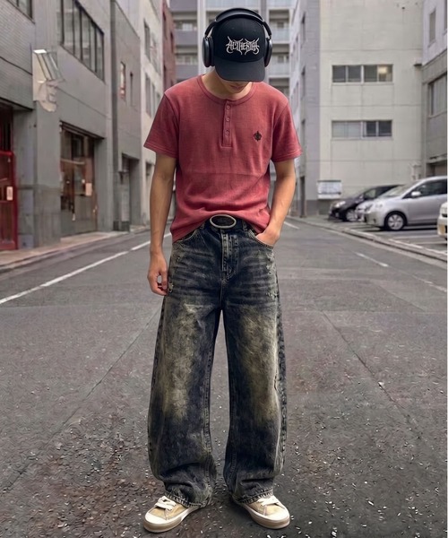SPINNS(スピンズ)の「短丈ヘンリーネックサーマル半袖Tシャツ/ワンポイントロゴ刺繍(Tシャツ/カットソー・メンズ・ワイン/ブラック/ホワイト・ONESIZE)」の8枚目の写真