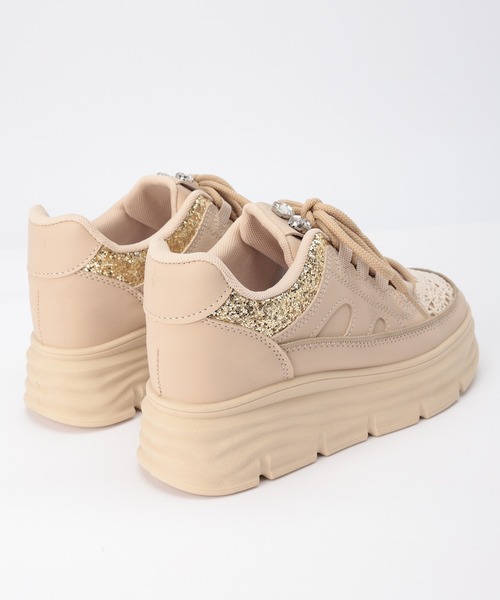 Lace Ladies（レースレディース）の「グリッター レース ビジュー付き 厚底 スニーカー（スニーカー・レディース・ベージュ/ホワイト・25cm/24.5cm/24cm/23.5cm/23cm/22.5cm）」の13枚目の写真